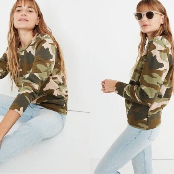 Madewell Miles Crewneck Sweatshirt in Cottontail Camo Size Large Women - Picture 7 of 7